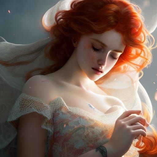 Red-Haired Beauty in Art Nouveau Portrait