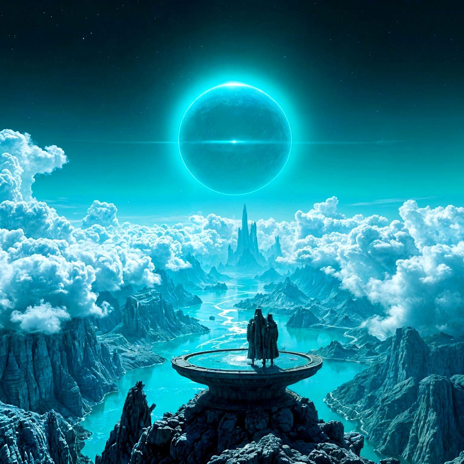 Turquoise Eclipse Over Crystalline Alien City