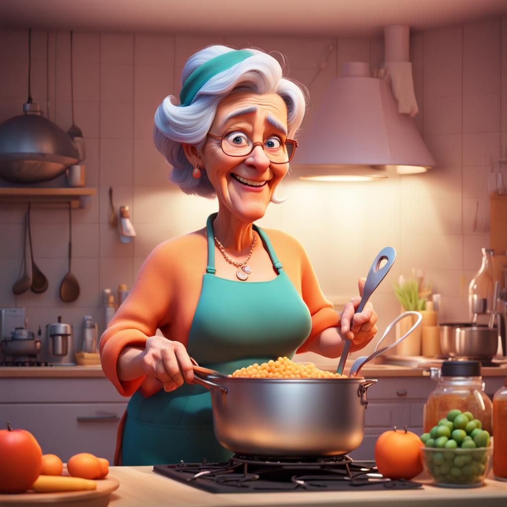 Mature Woman Cooking: 3D Digital Art