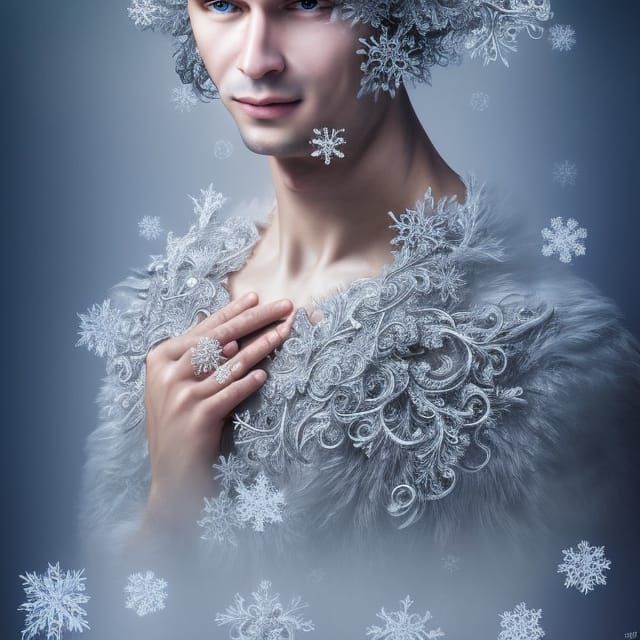 Snow King Portrait with Silver Jewelry in Hypermodern Style