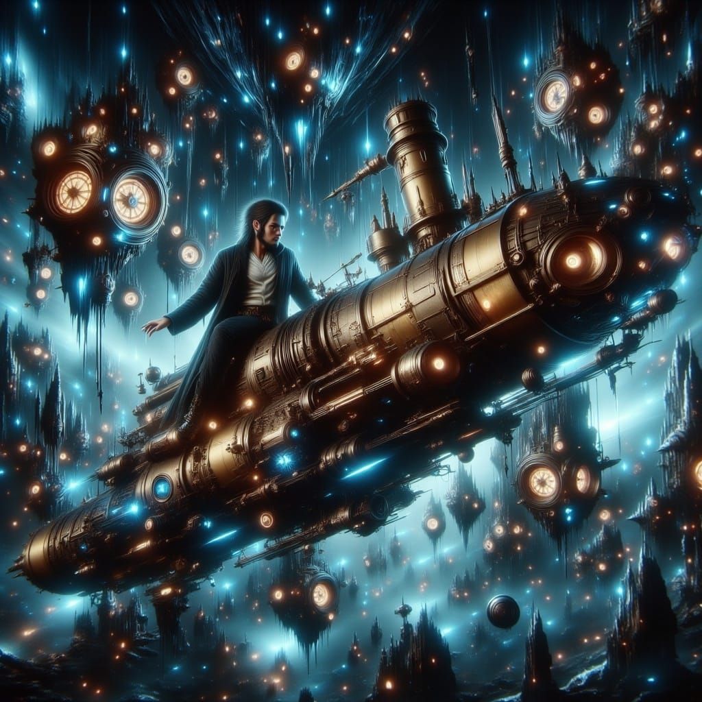 Steampunk Spaceship Attacks Aliens in Outer Space
