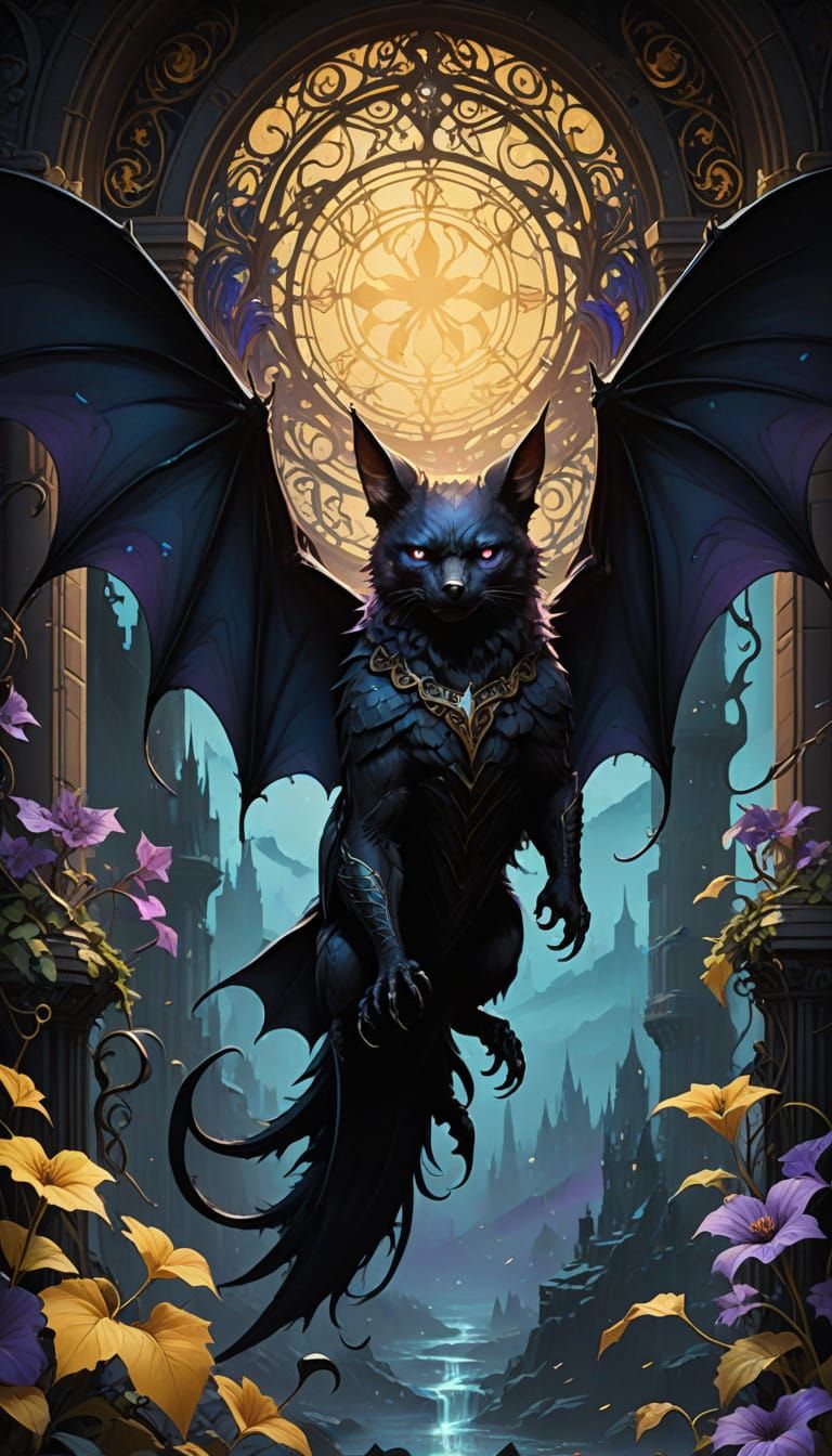 Dark Fantasy Bat in Opulent Art Nouveau Style