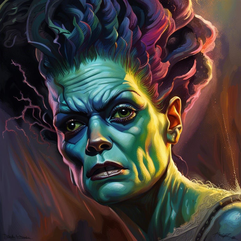 Hyperrealistic Bride of Frankenstein Splash Art