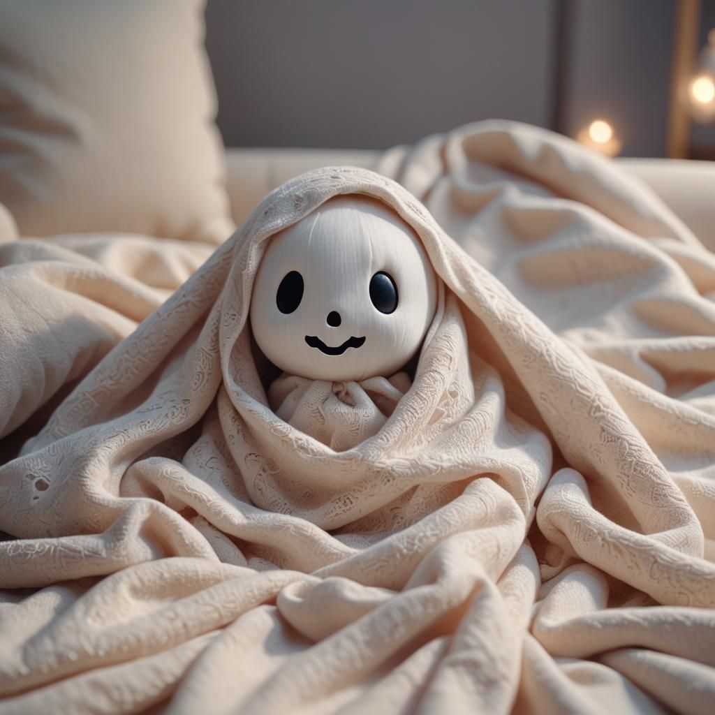 Tiny Ghost in Blanket: 3D Anime Art