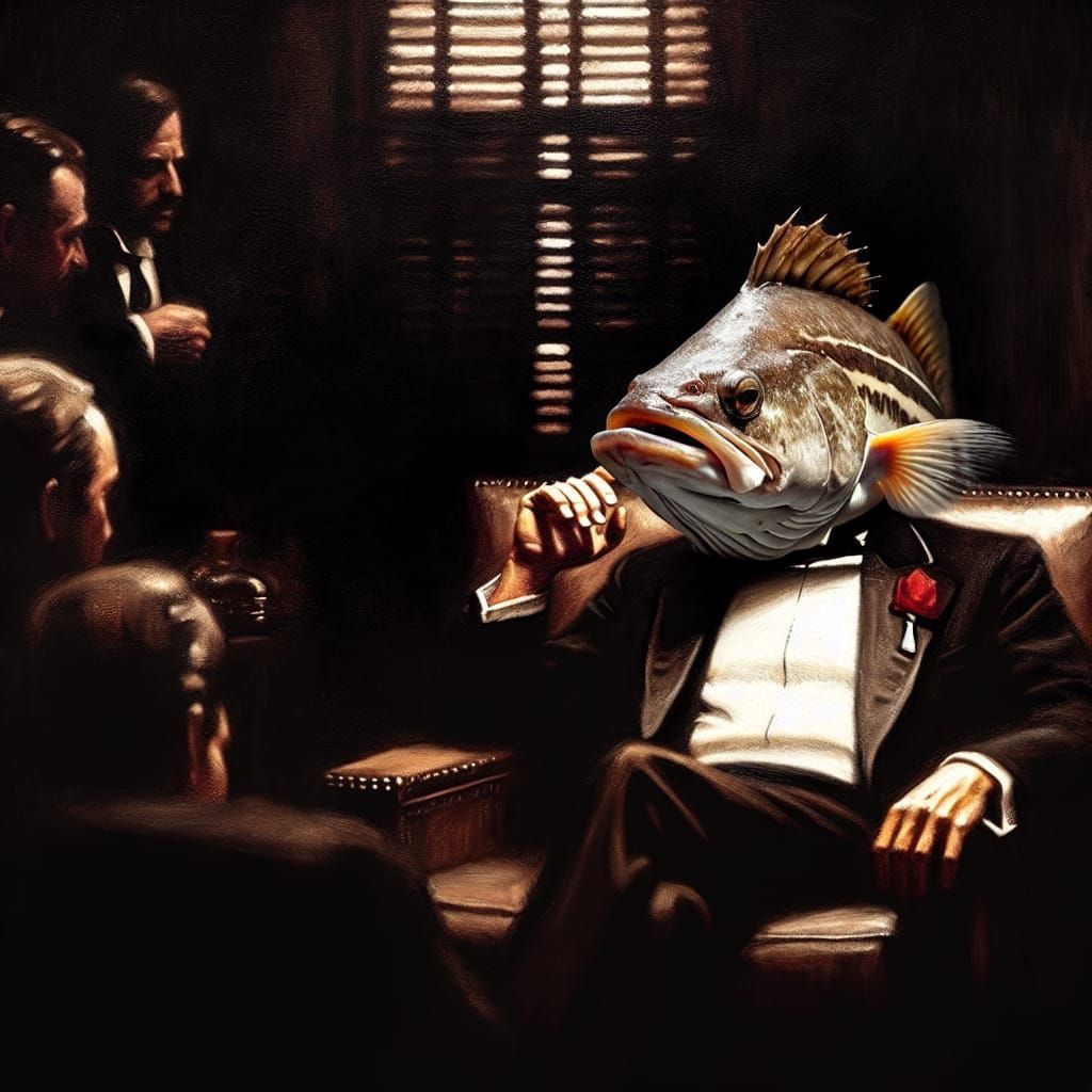 Codfish Godfather: A Cinematic Oil Painting