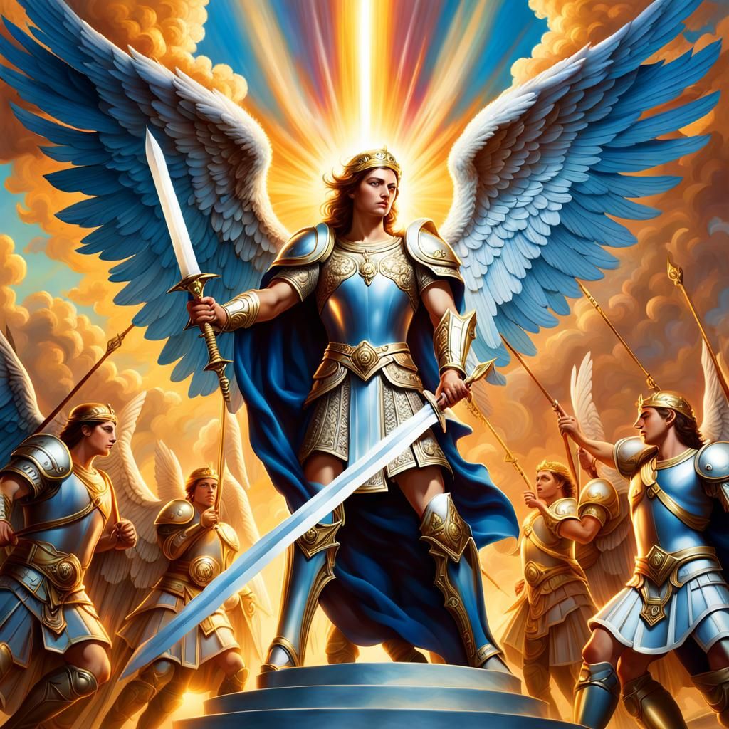 Archangel Michael Leading Angelic Host: Hyperrealistic Art