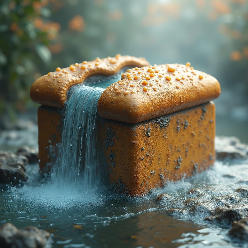 Waterfall Cascading from Metallic Biscuit Box