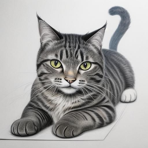 Simple Pencil Outline Drawing of Cats