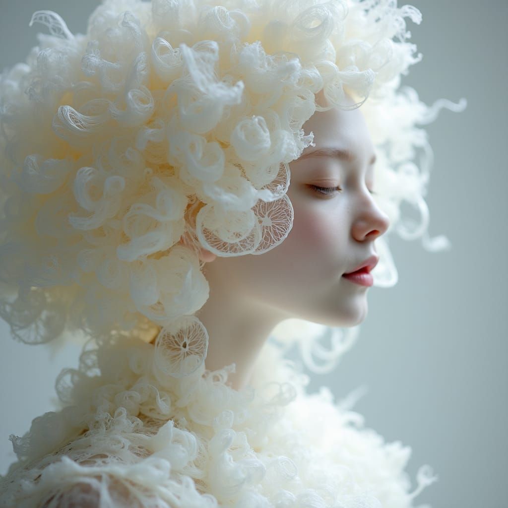 Delicate White Curls with Filigree and Fractoluminescence