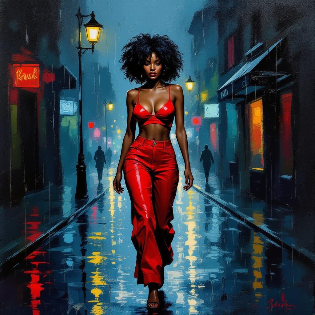 Redhead Pin-Up Woman as Zombie in Rain