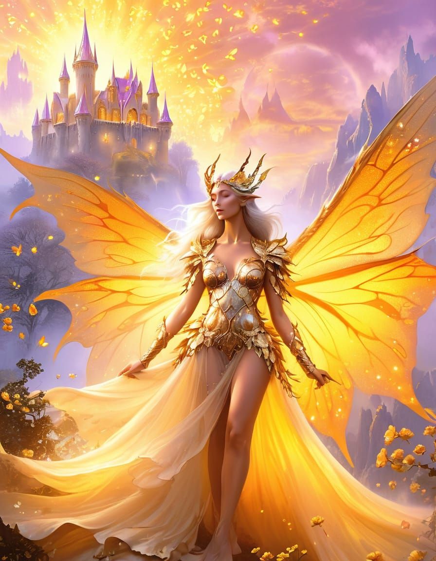 Anime Elven Princess with Iridescent Wings