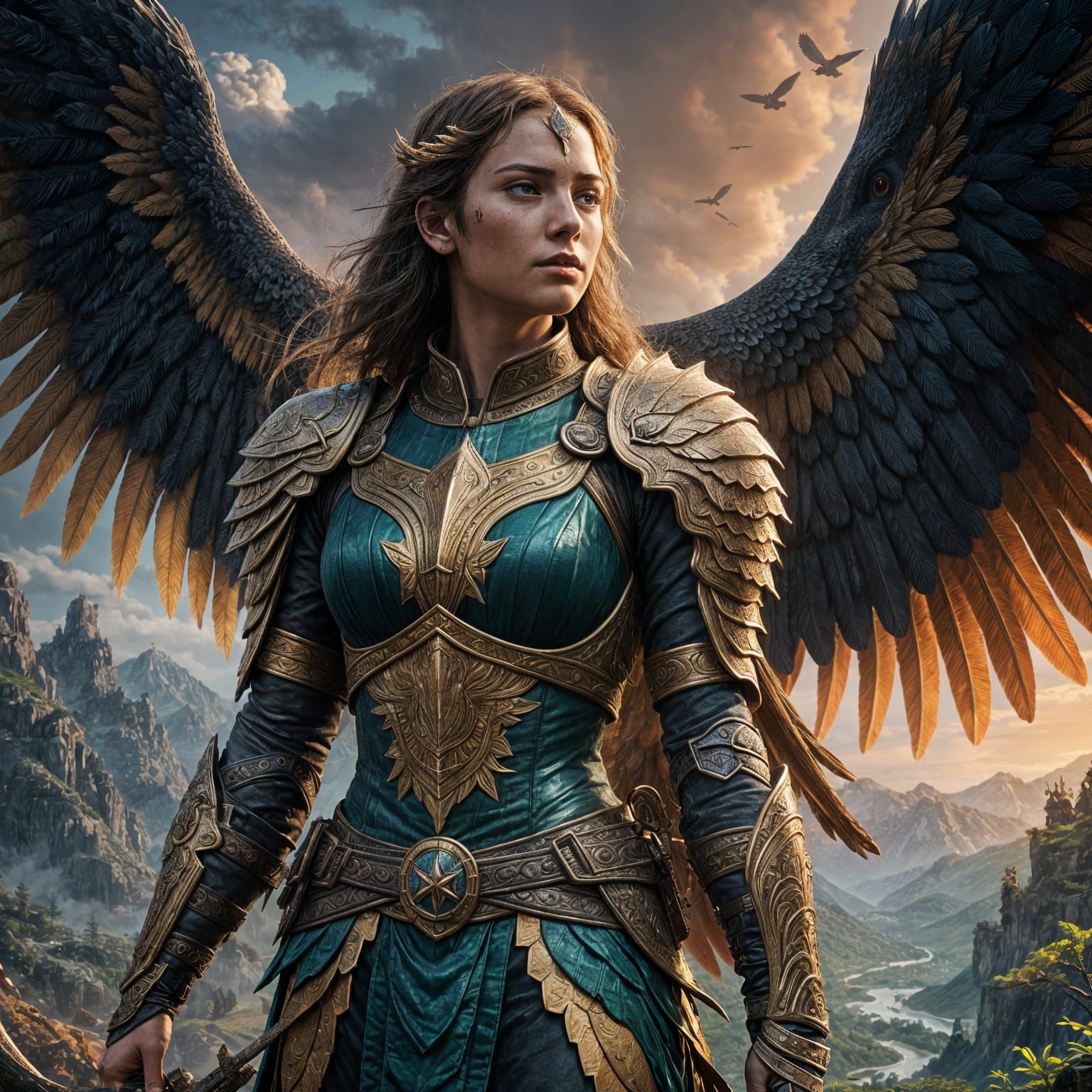 Warrior Goddess and Majestic Eagle in Fantasy Concept Art