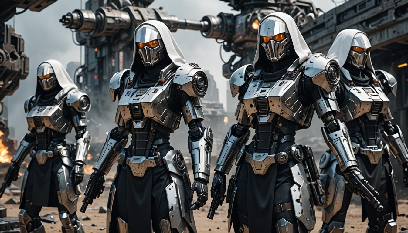 Futuristic Nuns with Guns in Sci-Fi Mech Style