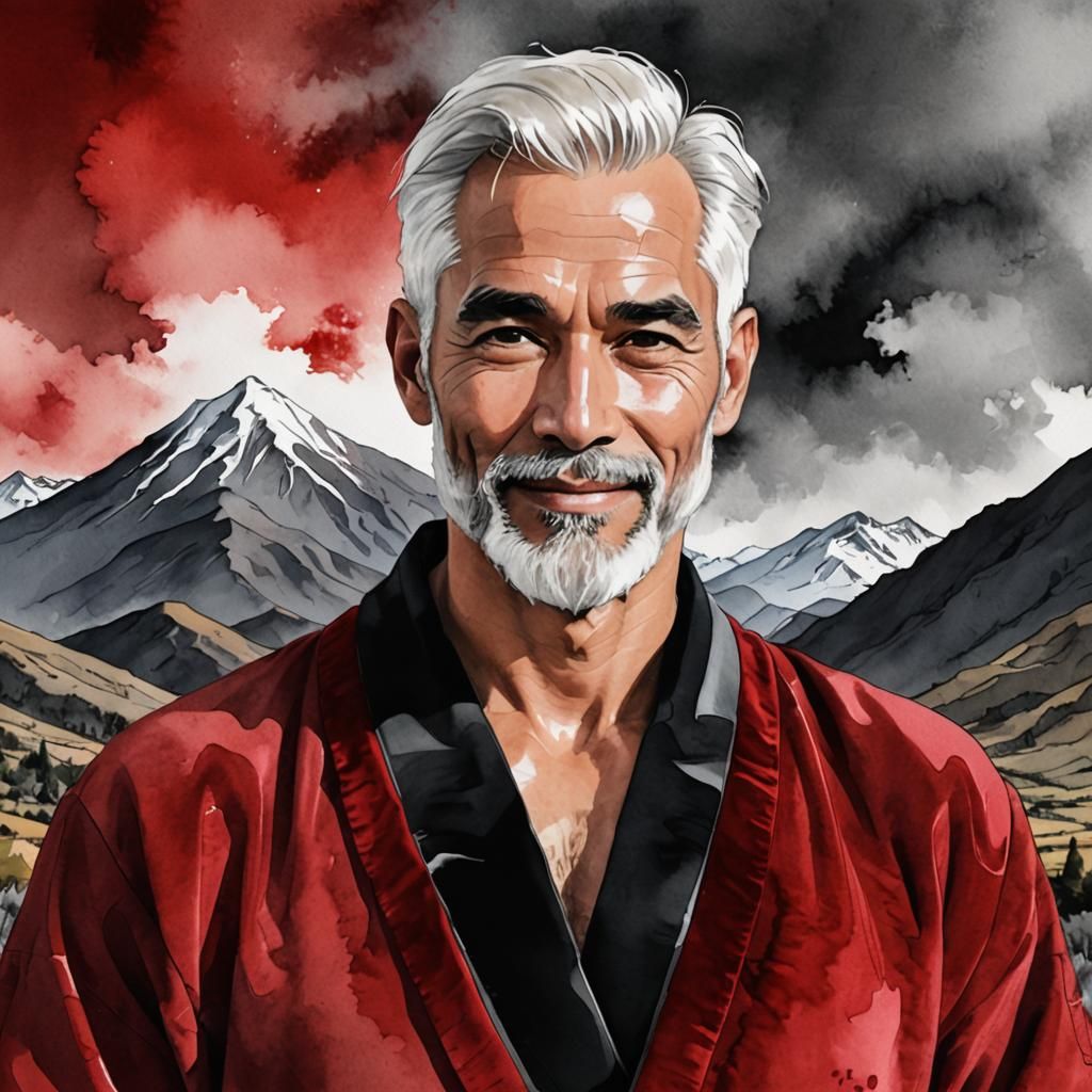 Handsome Man in Red Velvet Robe: Digital Art