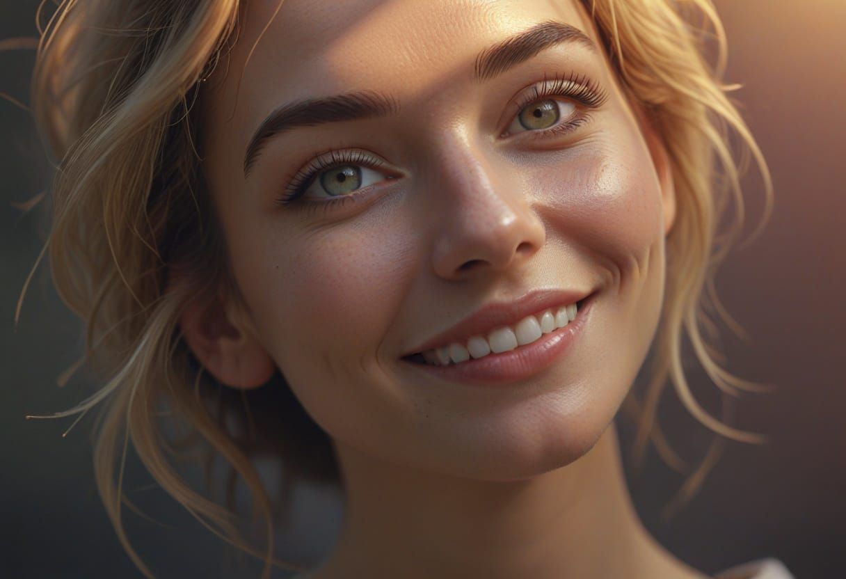 Portrait of Smiling Woman in Mosaic Zentangle Style