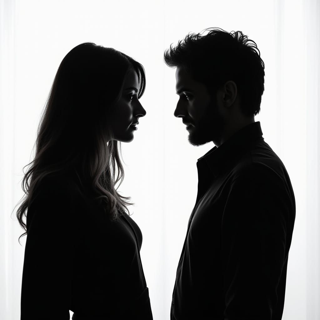 Opposite Black and White Silhouettes of Man and Woman