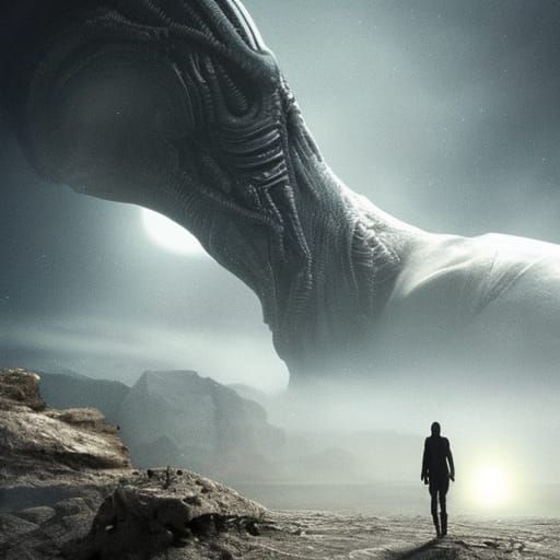 Peaceful Alien Encounter: Detailed Digital Matte Painting