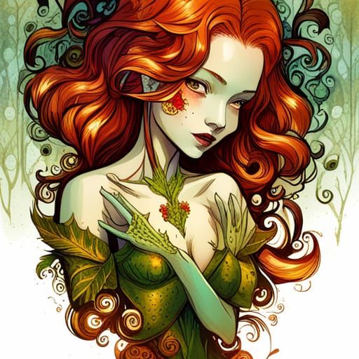 Luminous Poison Ivy with Golden Outlines