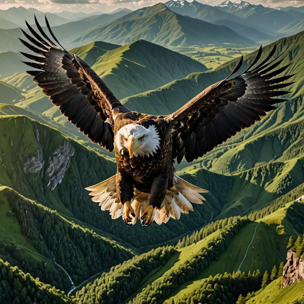 Epic Bald Eagle Flight Over Green Mountains