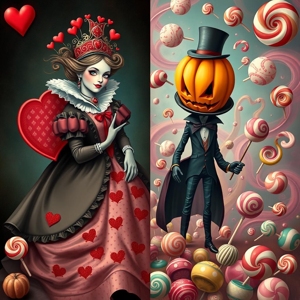 Queen of Hearts and Pumpkin Prince in Pop Surrealism