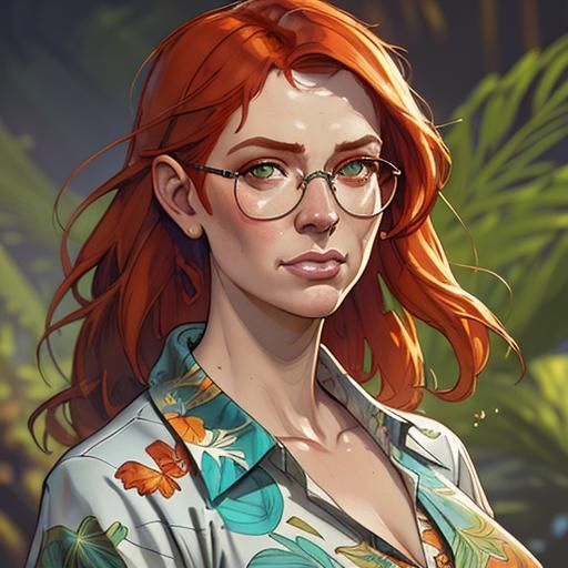 Ginger Woman in Hawaiian Shirt: Hyperdetailed Portrait
