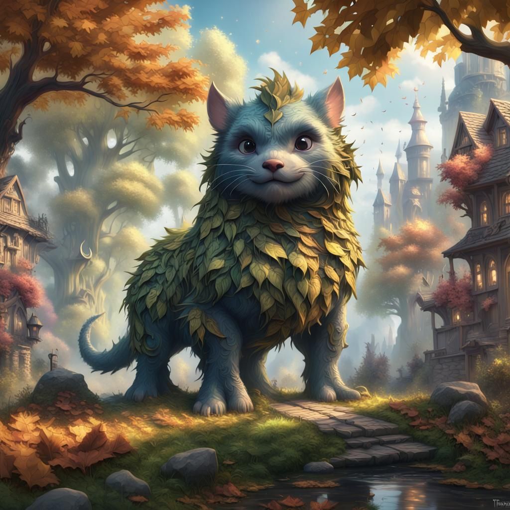 Cute Leaf Beast in Sunny Fantasy Landscape