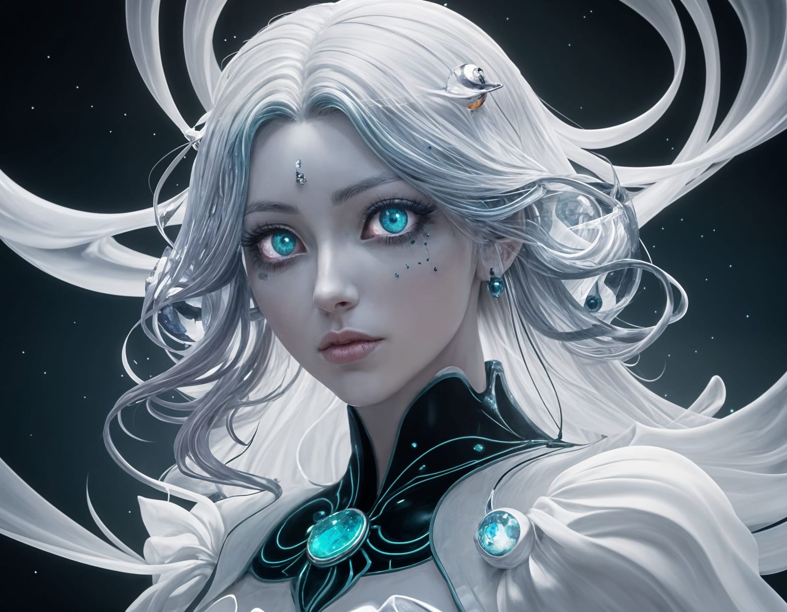 Five Glowing Stone Eyeballs in Mid-Air, in a Cyberpunk Aesth...