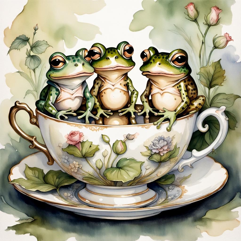 Frog and Toad Tea Party: Watercolour Illustration