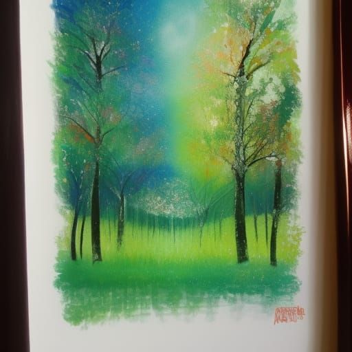 Gouache Painting of a Dreamlike Forest