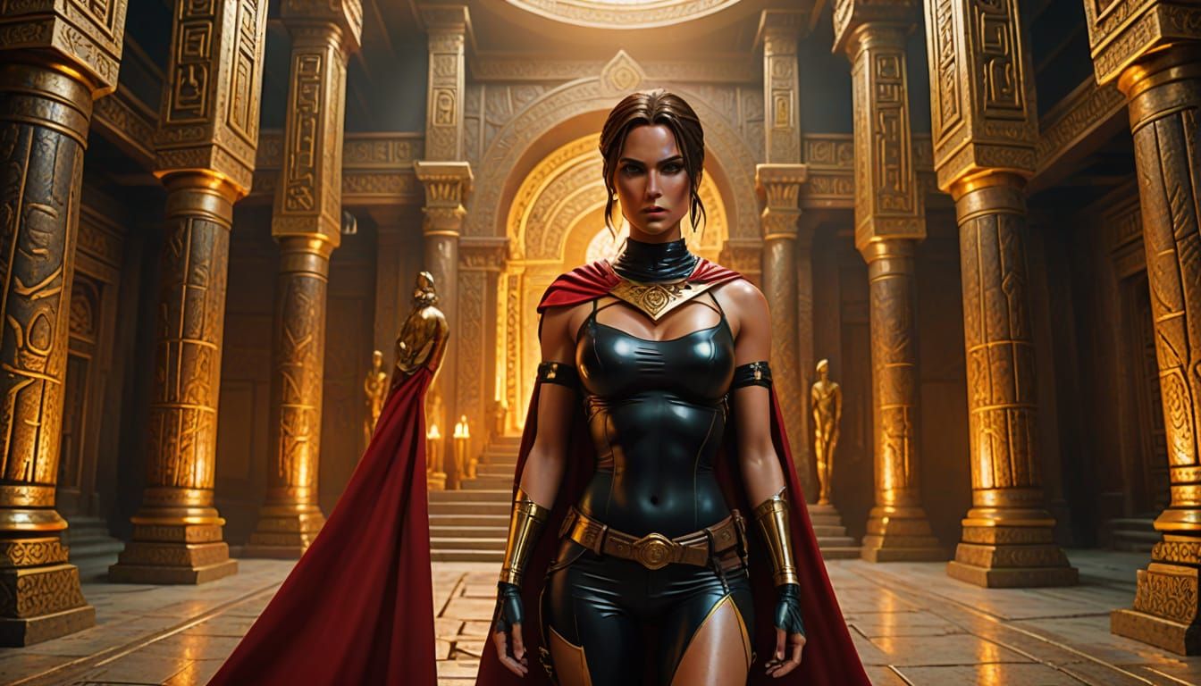 Latex Lara Croft in Temple, Comic Book Style