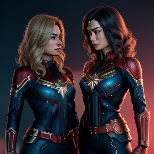Captain Marvel and Wonder Woman Chat: 3D Digital Art