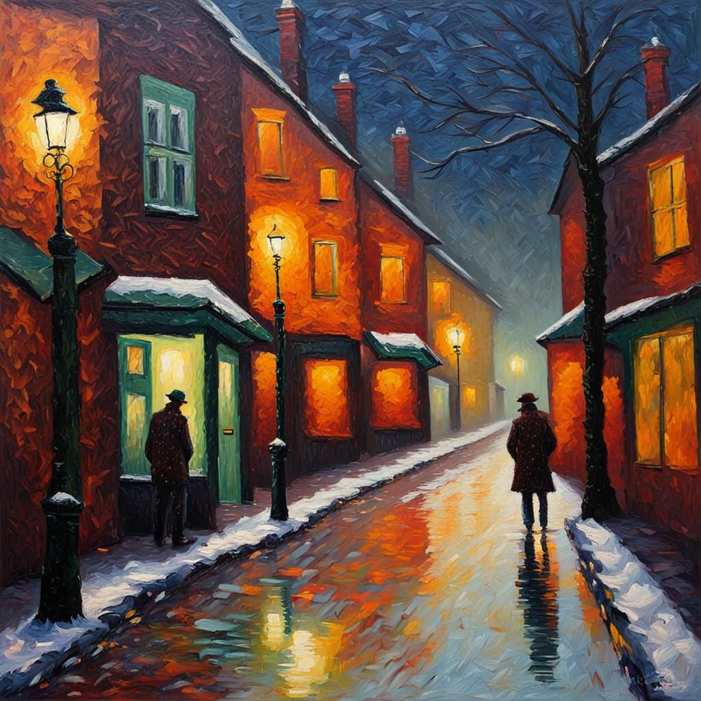 Dark, Damp Christmas Eve in Expressionist Impasto Style