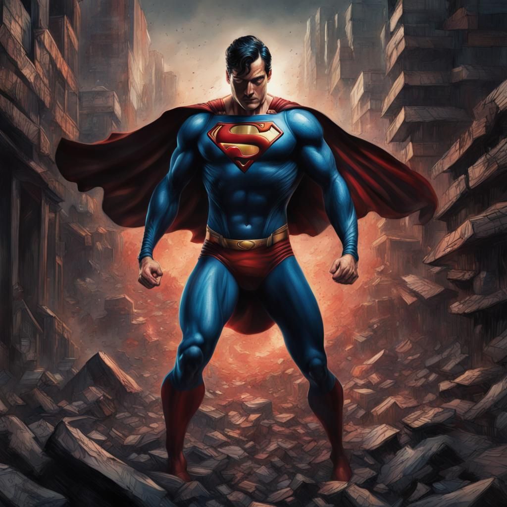 Dark and Hyperrealistic Superman Portrait in 8K