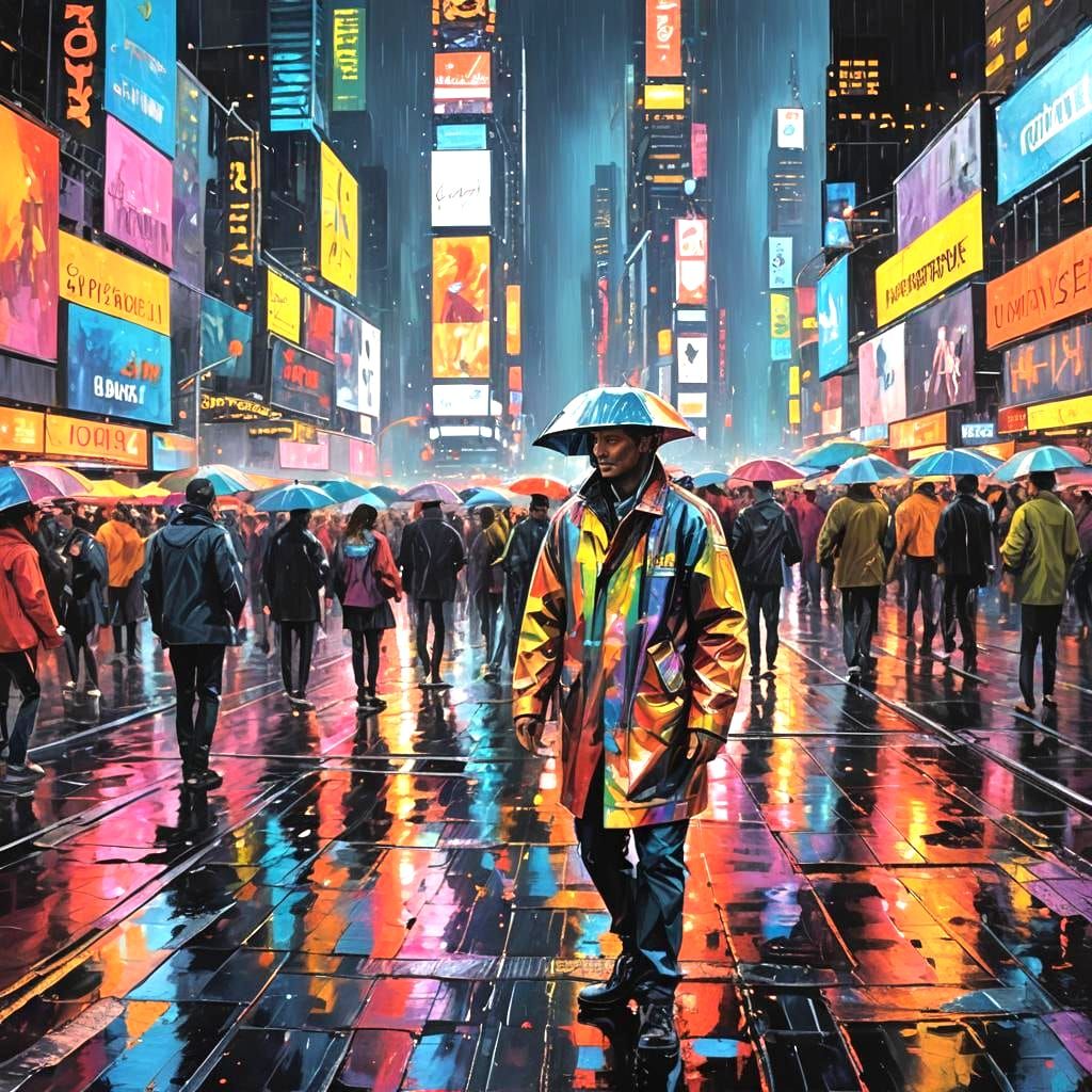 Cyberpunk New York City at Night: Expressionist Oil Painting
