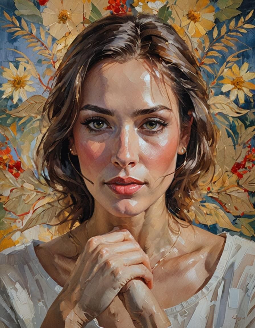 Young Woman Portrait in Impressionistic Style