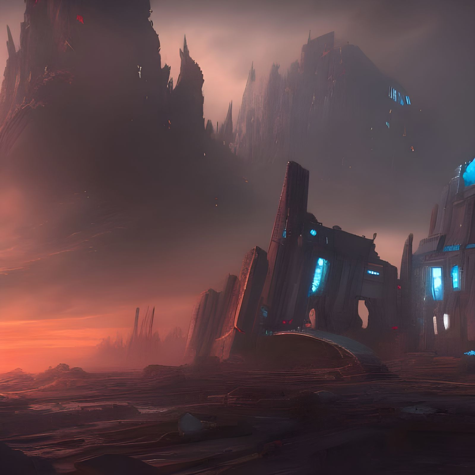 Ginormous Spaceship Ruins: Detailed Matte Painting