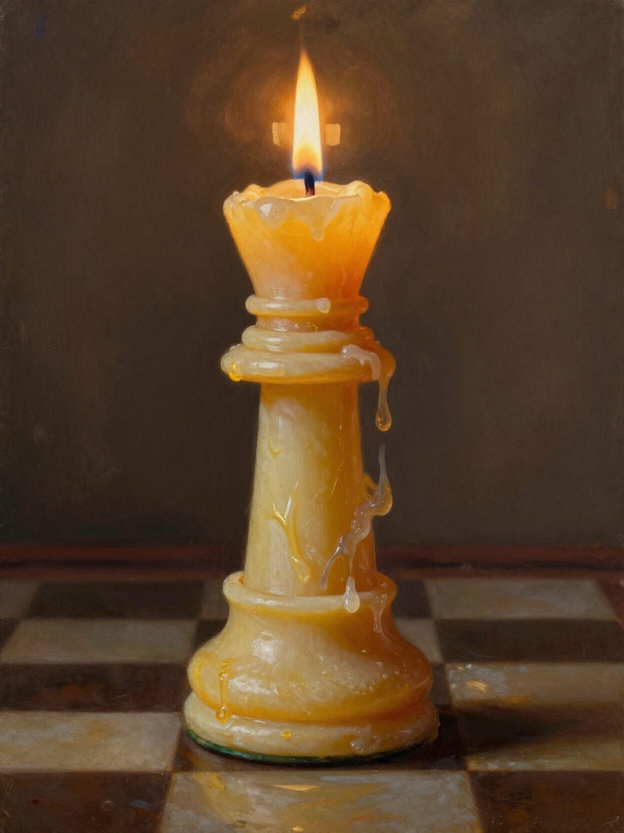 Burning Candle Chess King in Dramatic Light