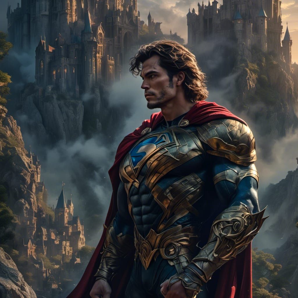 Superman as Medieval Knight in Fantasy Landscape