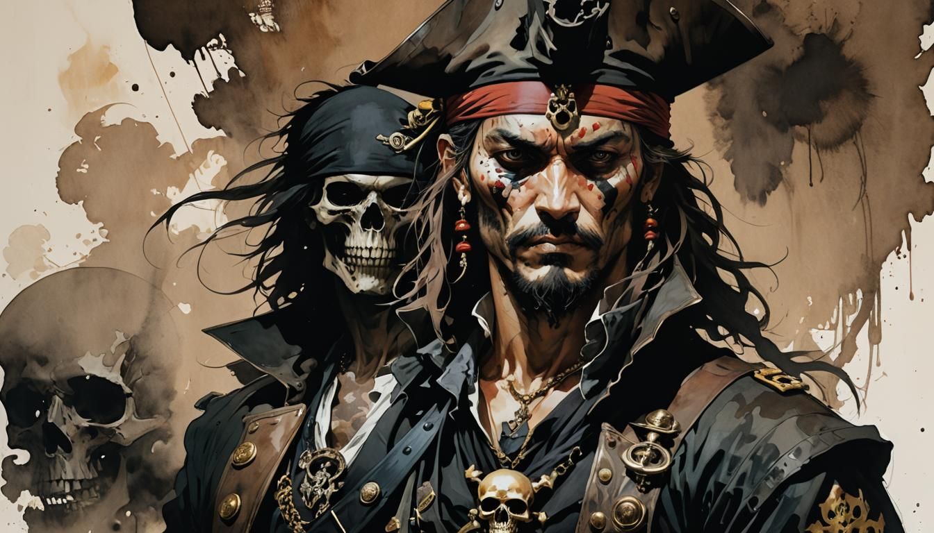 Fierce Pirate Captain in Dark Fantasy Style
