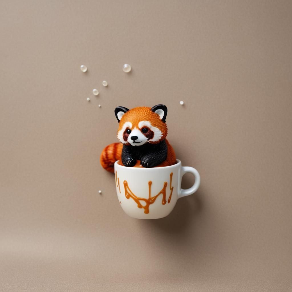 Chibi Red Panda Cream Art in Coffee Cup