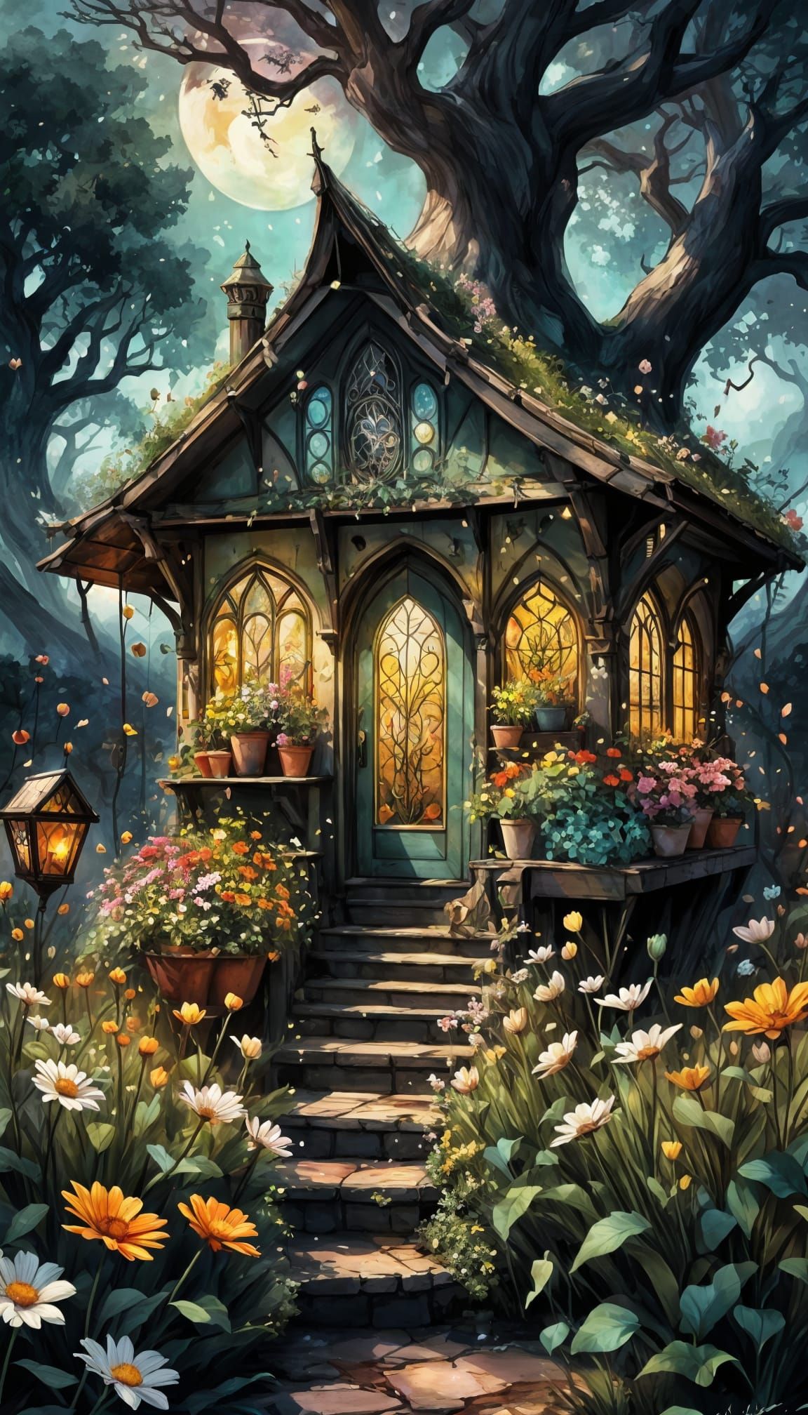 Enchanted Potting Shed in Flower Field at Sunset