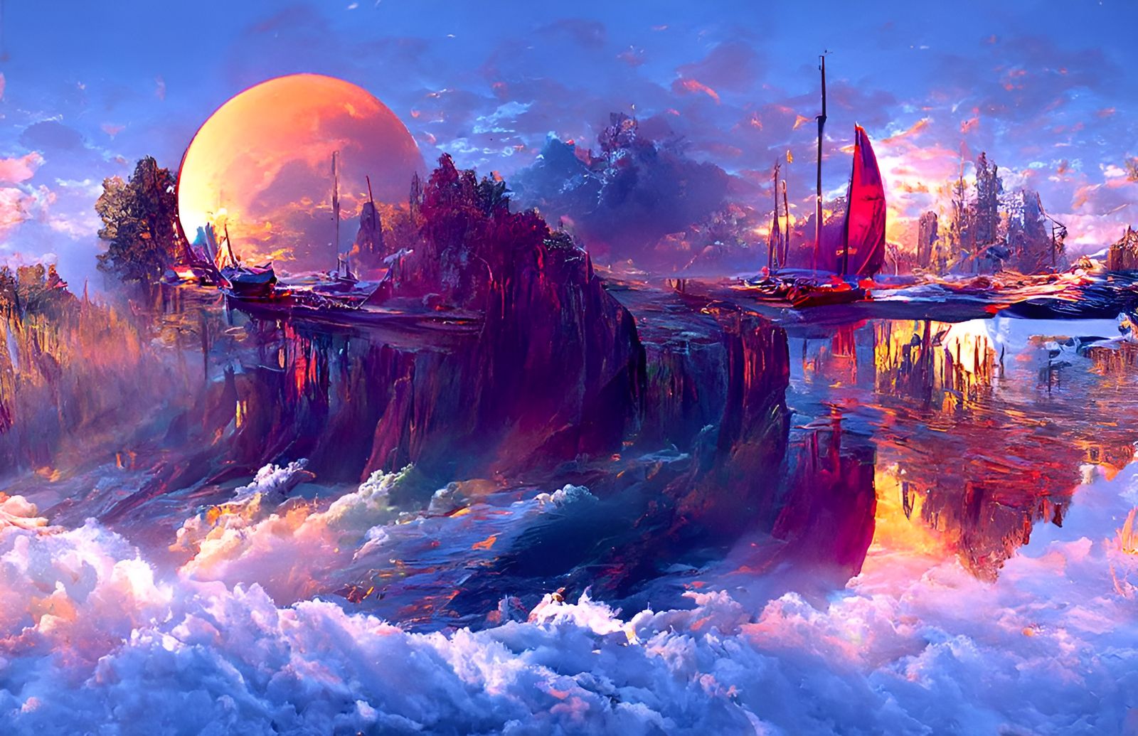 Ship Sails on Dark Seas in Hyperrealism Style