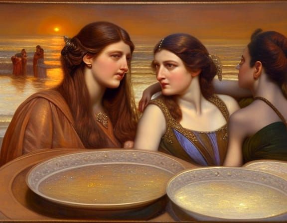 Elegant Women in Waterhouse Style Oil Painting