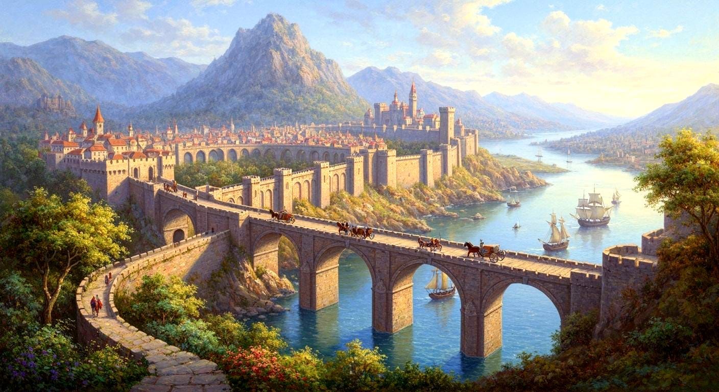 Medieval Fantasy City on Mountain Side