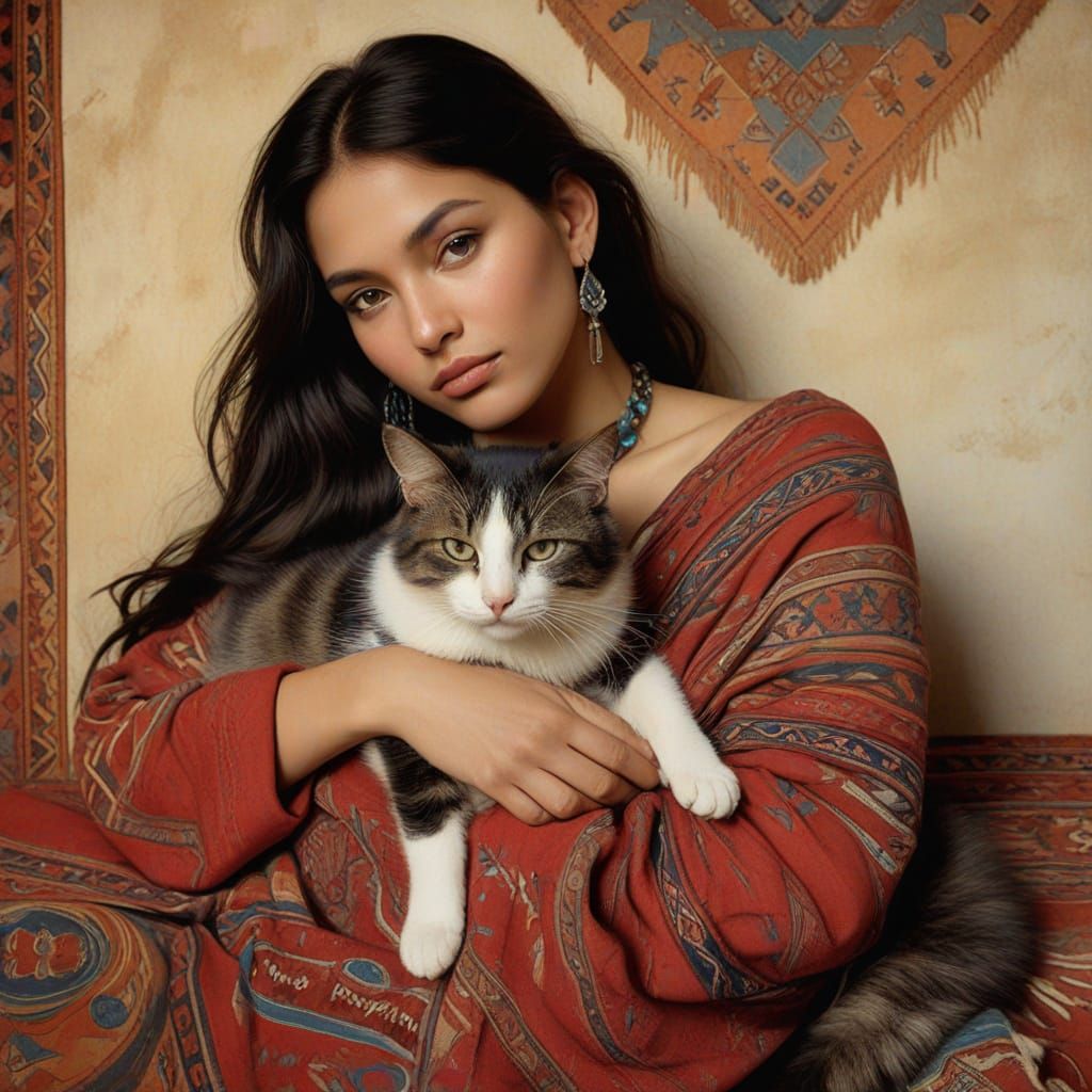 Wise Woman and Feline Friend