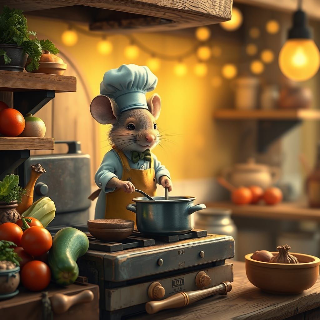 Dapper Mouse Chef in Cozy Kitchen
