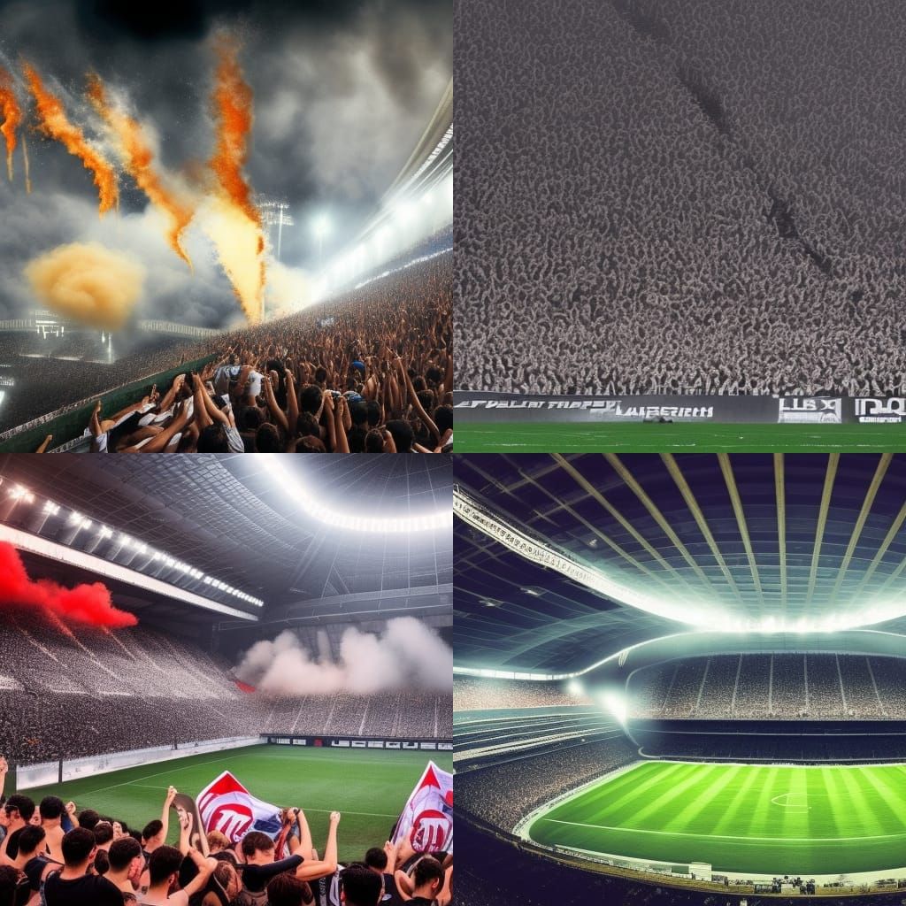 Soccer Fans Celebrate with Flares in Stadium