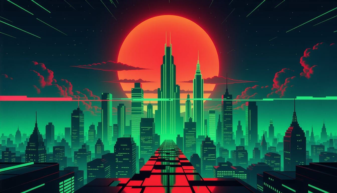 Retro Future Glitch Art in TRON Style