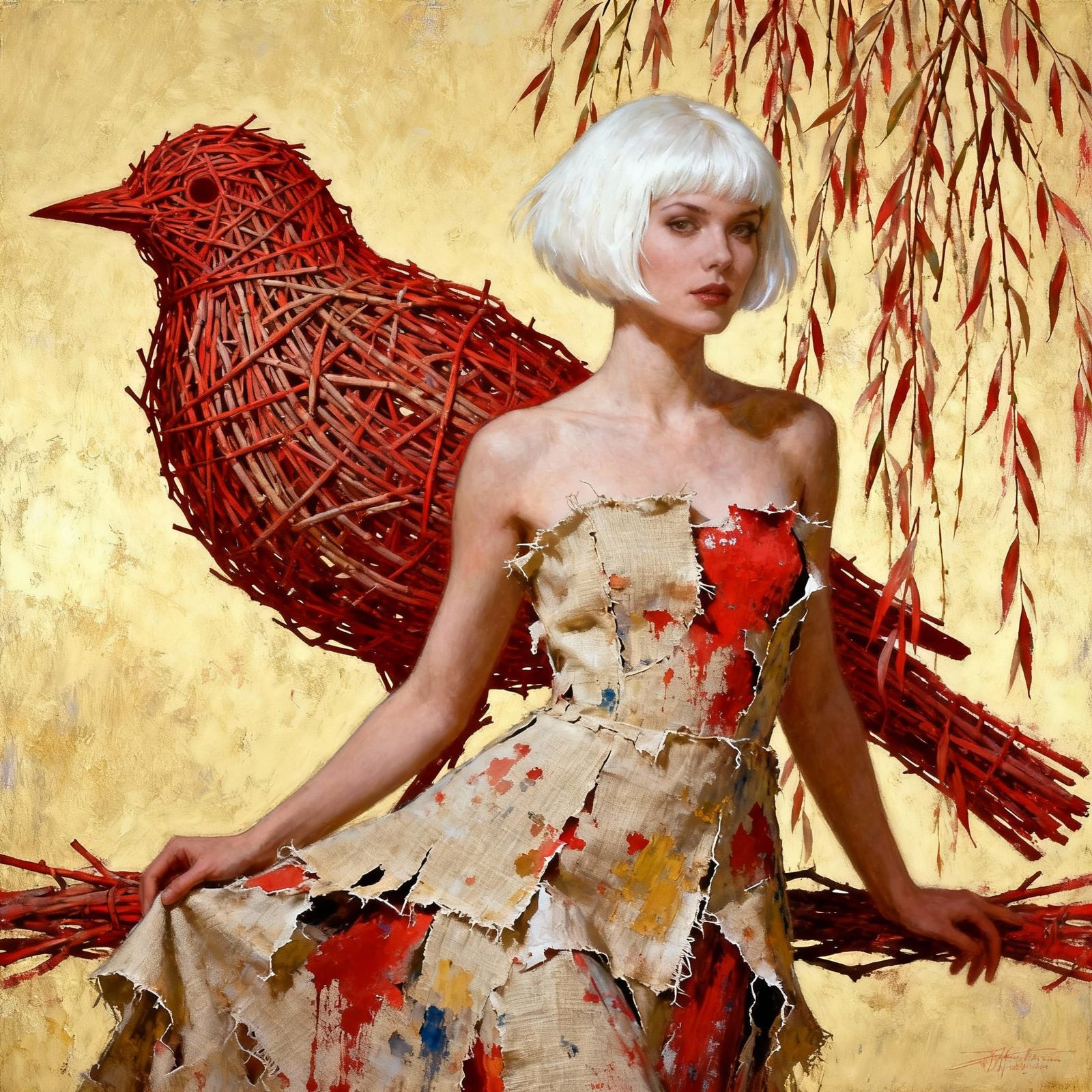 Surreal Portrait of Avant-Garde Model in Canvas Dress