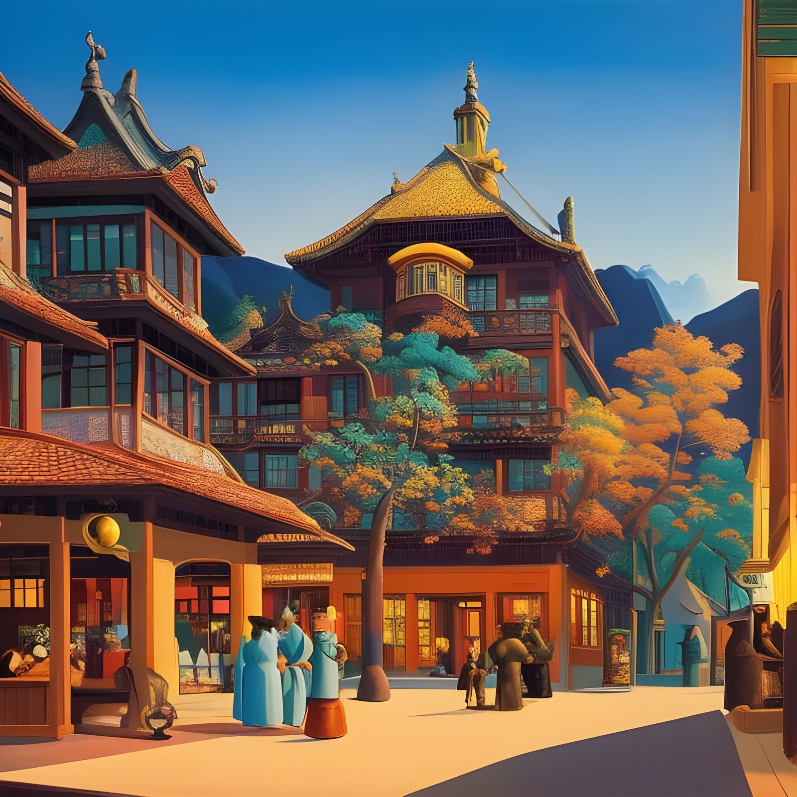 Surreal Town Square Art: Detailed and Otherworldly